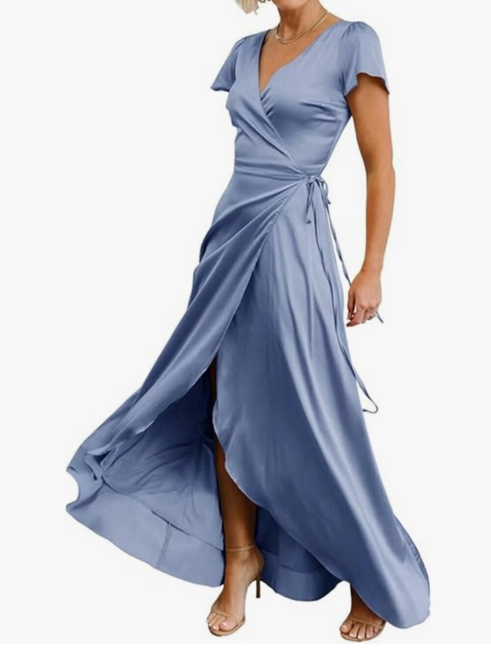 Women's V Neck Satin Wrap Dress